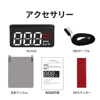 OBD2 HUD 車載ヘッドアップディスプレイ スピードメーター 3.5インチ 5アラーム機能