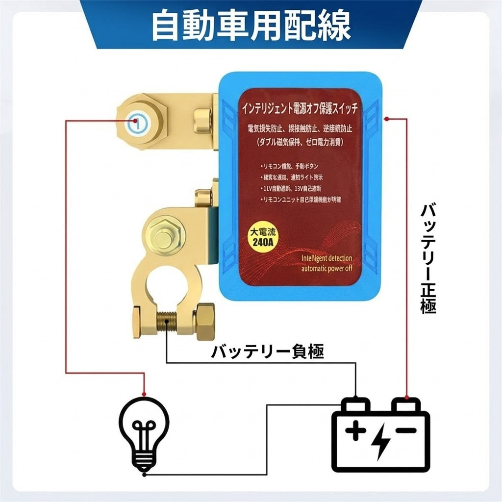リモコン式バッテリー切断スイッチ（盗難防止・12V/24V対応・240A）
