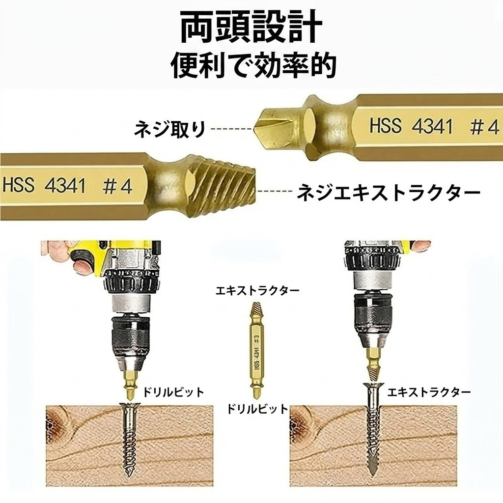 ネジ山が潰れたネジ抜きセット 6個組 合金鋼製