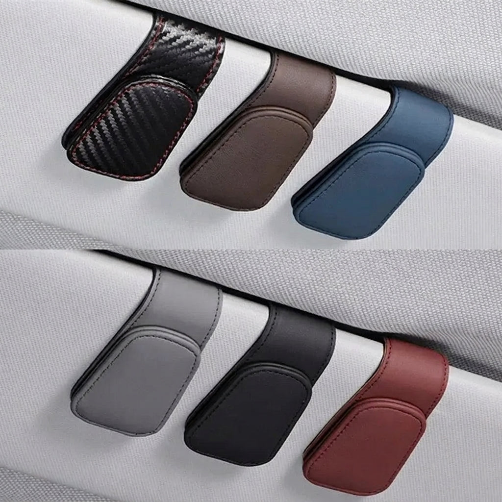 車用 サンバイザー用 メガネホルダー クリップ レザー調 メガネ収納ホルダー マグネット式 多機能 カーアクセサリー 眼鏡クリップ 車内収納 汎用タイプ