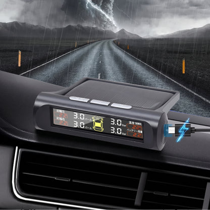 TPMS Solar Tire Pressure Sensor Car Tire Pressure Monitoring System with 4 Wheel Internal External Sensors TMPS