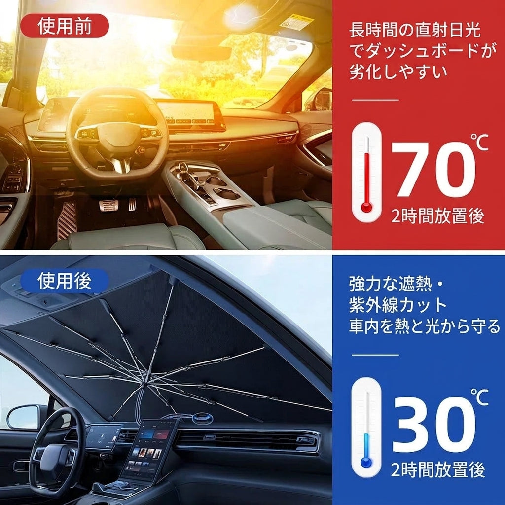 Upgraded Car Windshield Sun Shade Umbrella Foldable Car Sunshade Front Window Cover for UV Ray Block & Sun Heat Protection