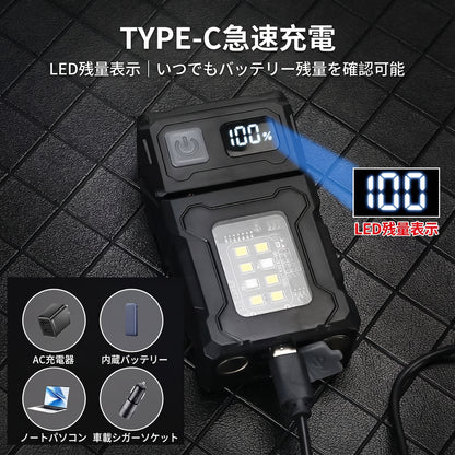 LED Magnetic Work Light Portable Rechargeable Mini Flashlight Multi Outdoor Camping Emergency Car Repair Torch with COBSidelight